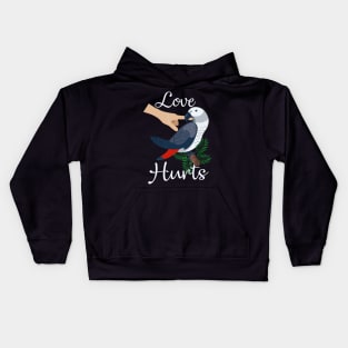 Love Hurts African Grey Parrot Biting Funny Kids Hoodie